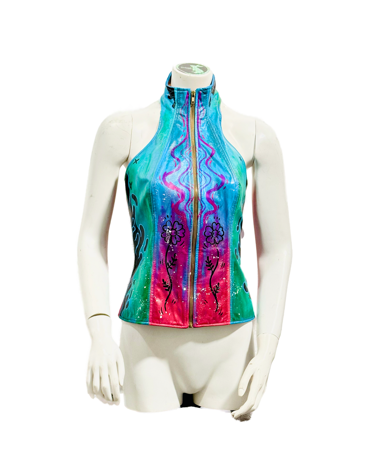 Space Cadet Hand Painted 'Nebula Waves' Leather Corset