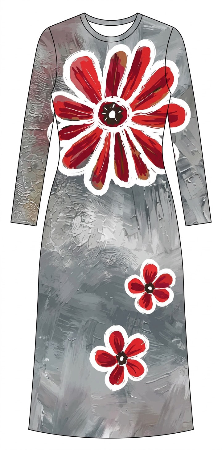 IDFK Transparency Mesh Long Dress - Flower Power