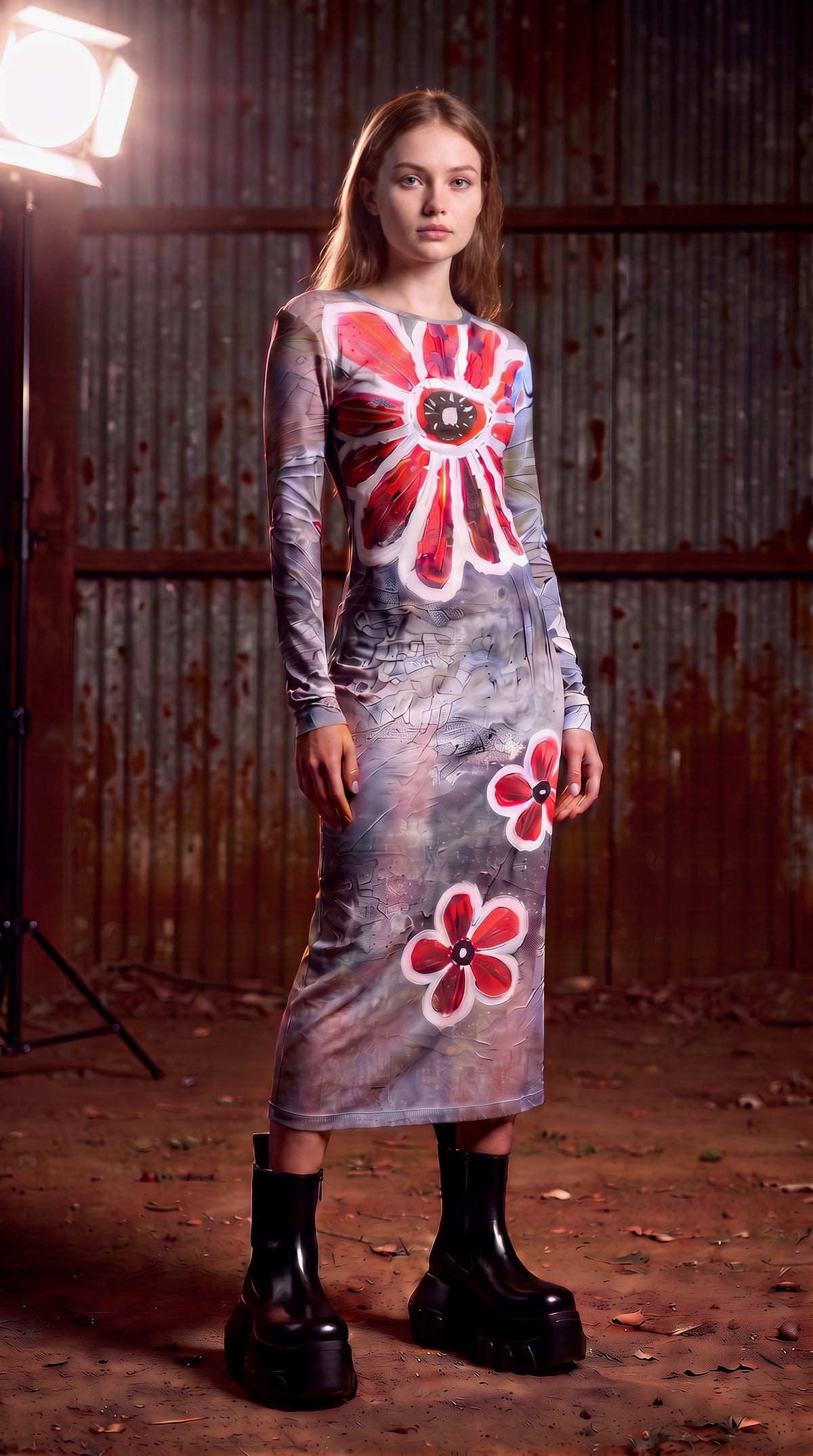 IDFK Transparency Mesh Long Dress - Flower Power