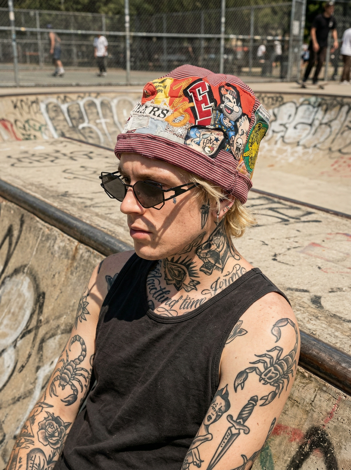 Artist-made Patched Beanie Hat "Tears"