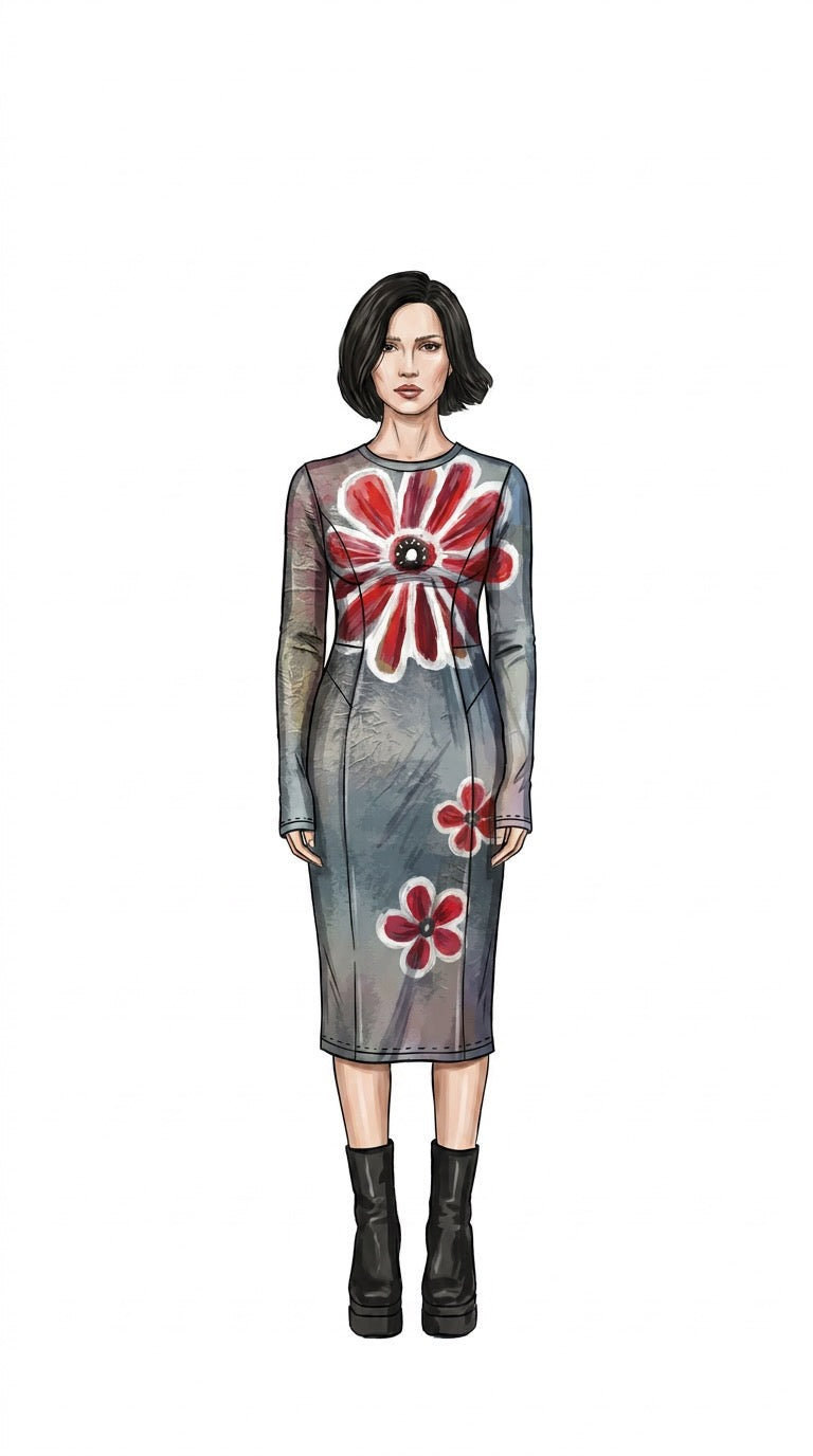 IDFK Transparency Mesh Long Dress - Flower Power