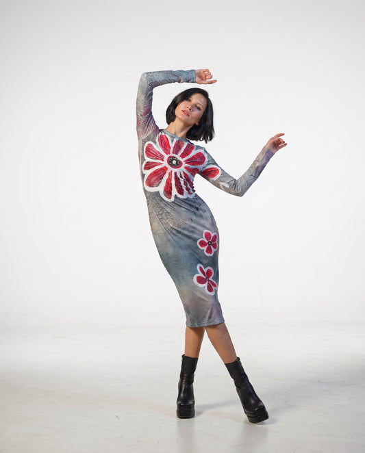 IDFK Transparency Mesh Long Dress - Flower Power