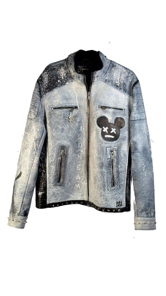 Hand-painted Alien Dreamscape Vegan Leather Moto Jacket