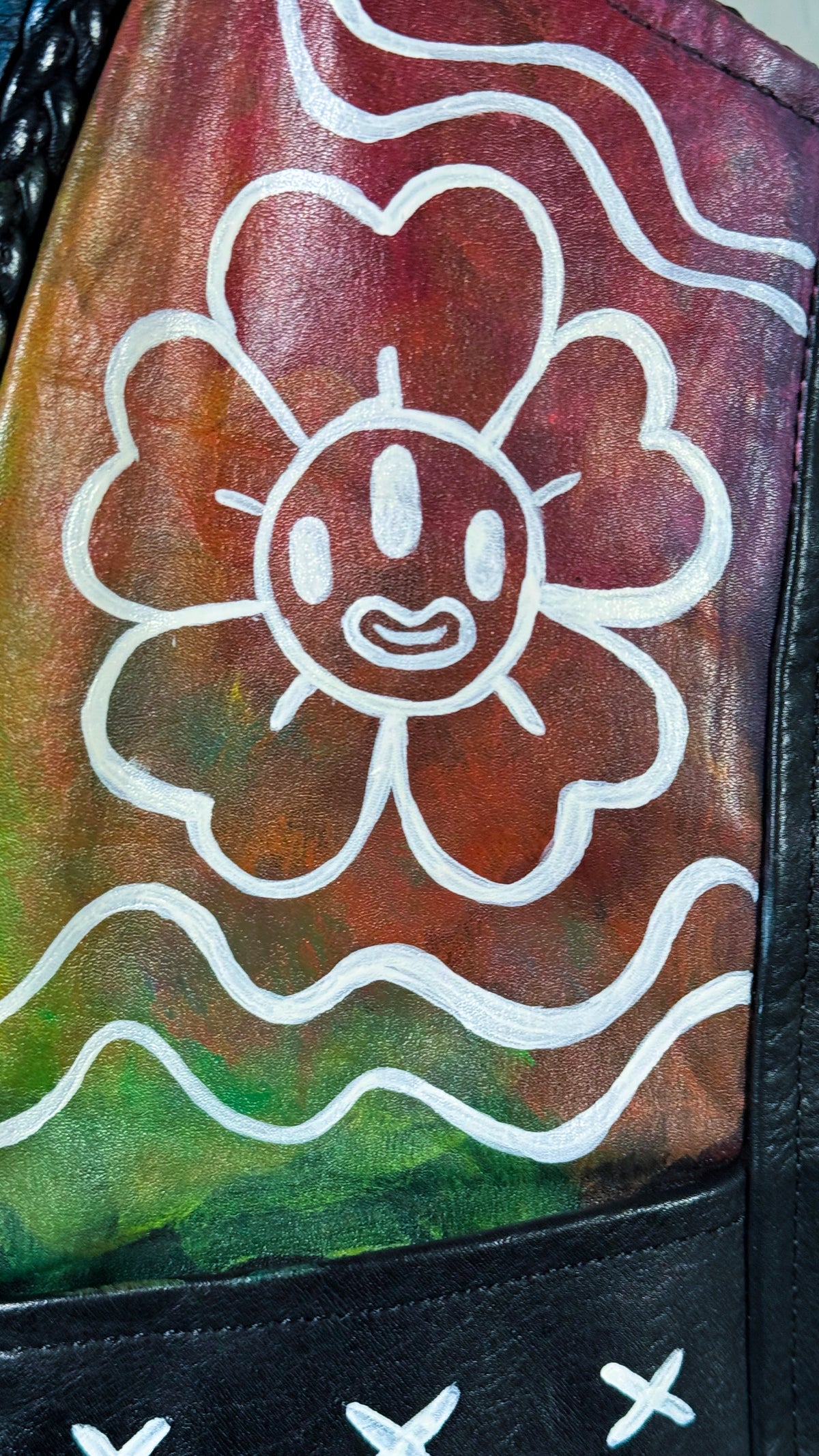 Hand Painted 'Psychedelic Garden' Leather Biker Vest