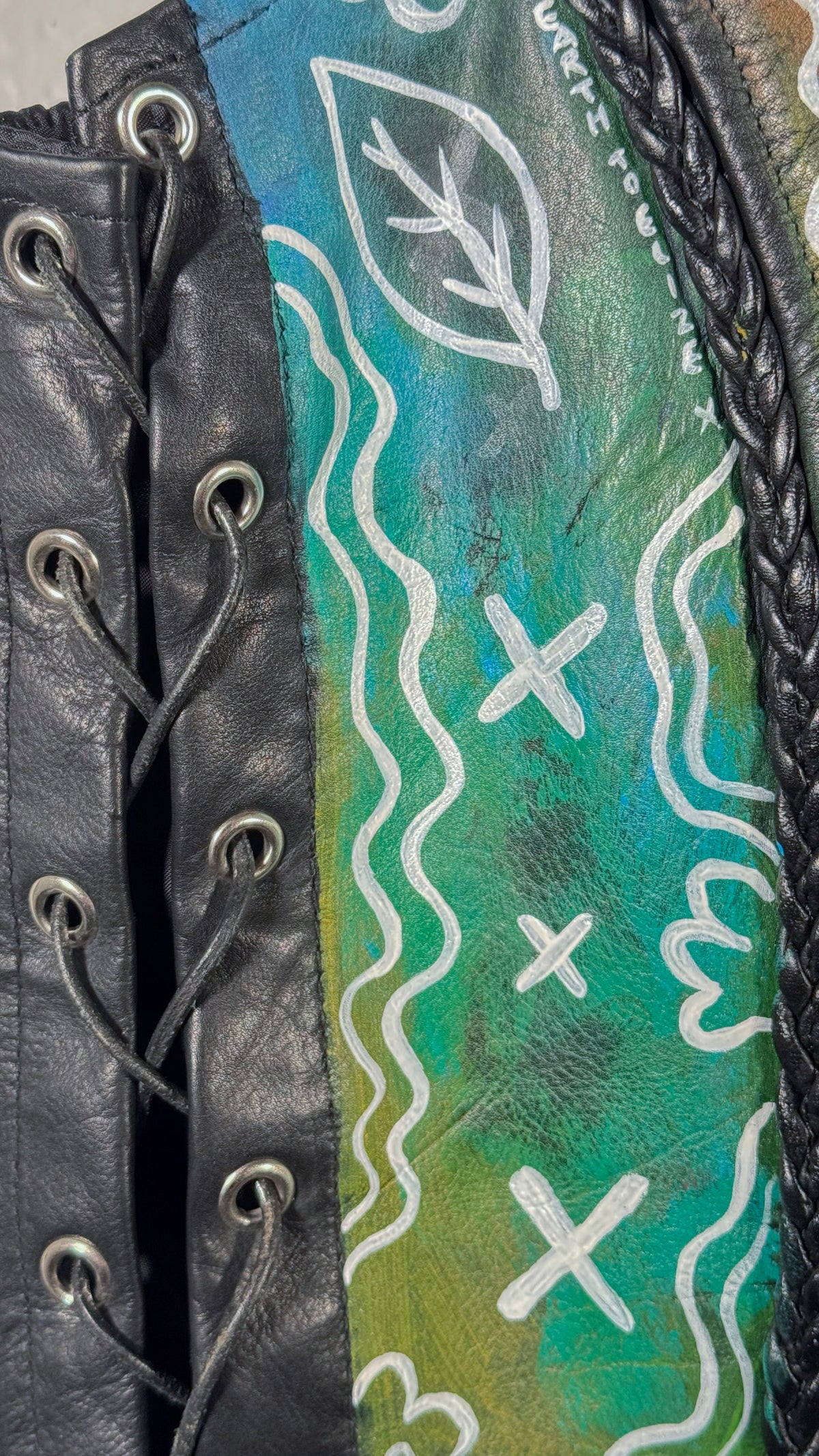 Hand Painted 'Psychedelic Garden' Leather Biker Vest