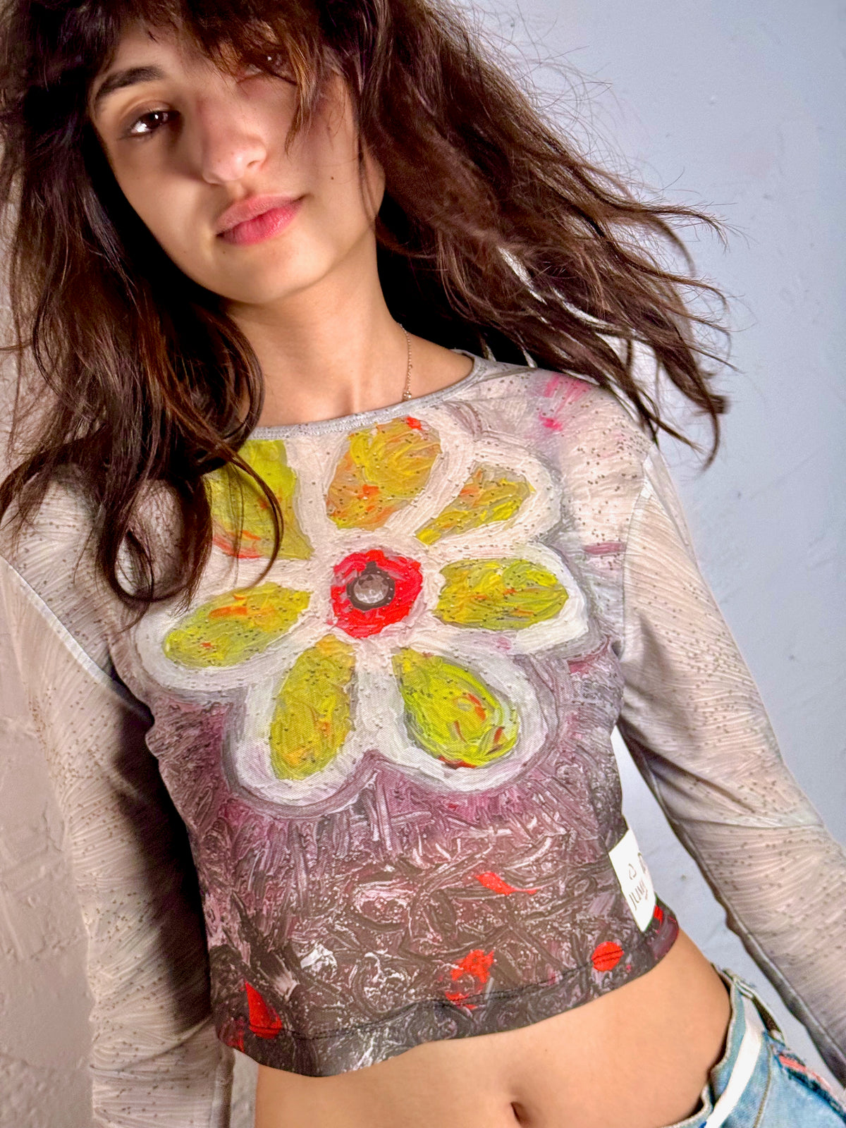 IDFK Transparency Mesh Baby-Tee- Yellow Flower Power