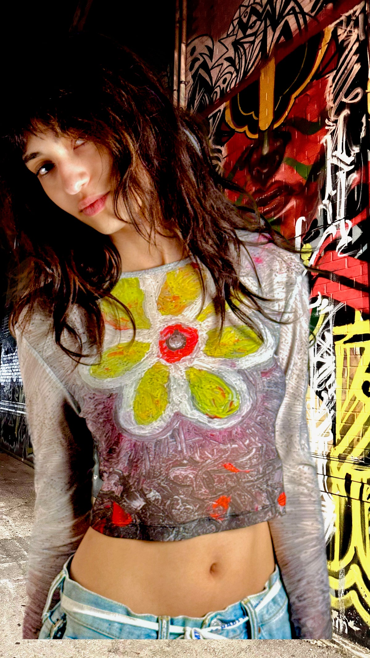 IDFK Transparency Mesh Baby-Tee- Yellow Flower Power