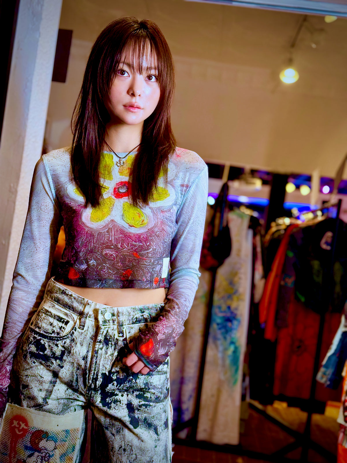IDFK Transparency Mesh Baby-Tee- Yellow Flower Power