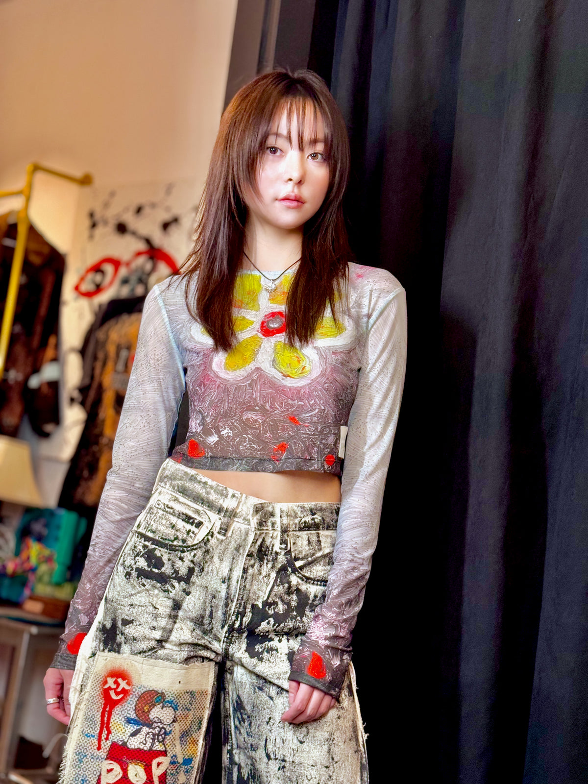 IDFK Transparency Mesh Baby-Tee- Yellow Flower Power