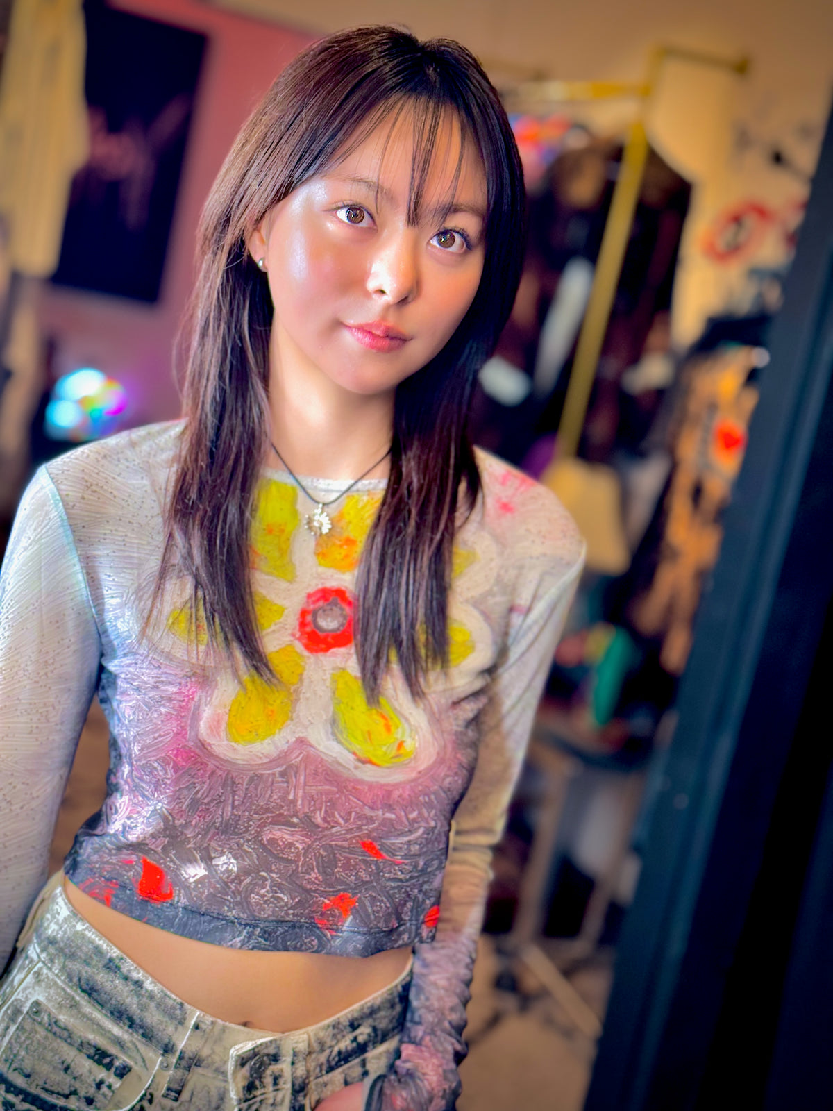 IDFK Transparency Mesh Baby-Tee- Yellow Flower Power