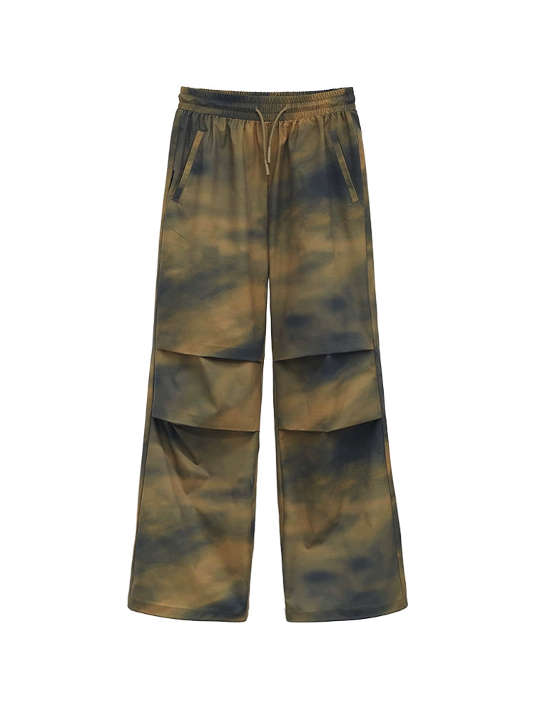 FUZZYKON Urbancore Sunset Glow Print Parachute Pants