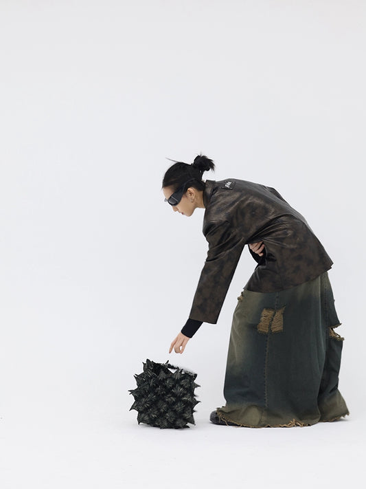 FUZZYKON Rich Tone Black-Brown Leather Jacket