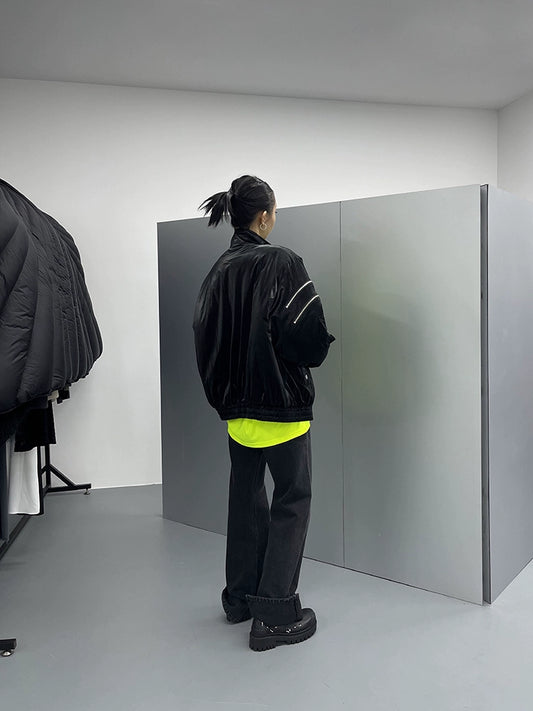 FUZZYKON Matte Leather Cotton-padded Jacket