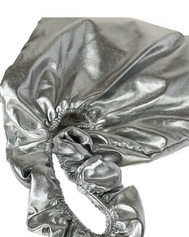 Silver Metal Retro Tote Bag with Scalloped Edges