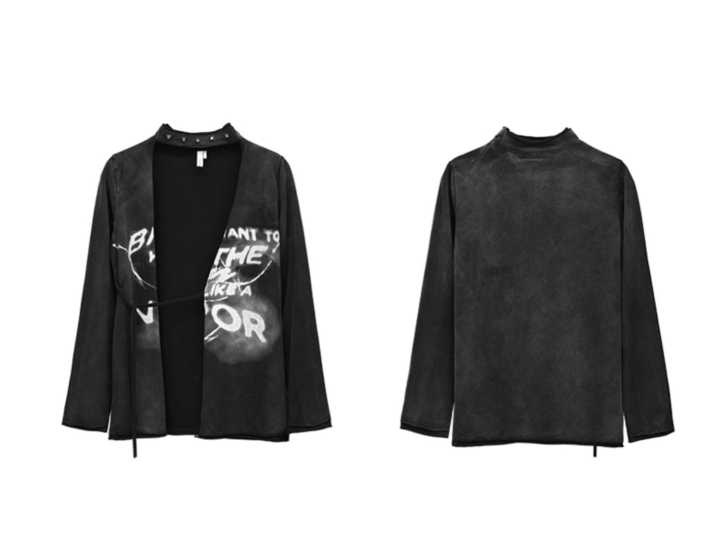 FUZZYKON Riveted Choker Letter Open-Front Long Sleeve T-Shirt