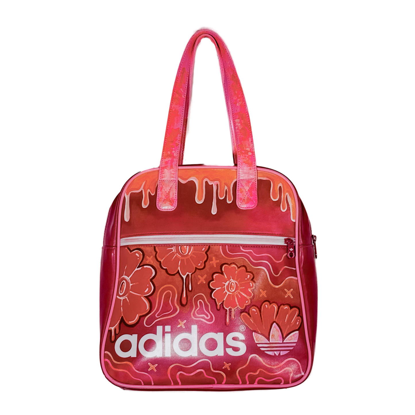 Hand Painted Adidas 'Floral Drip' Faux Leather Hand Bag