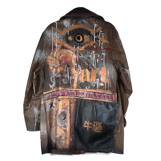 ARTful Brown Leather Painted Trench Coat