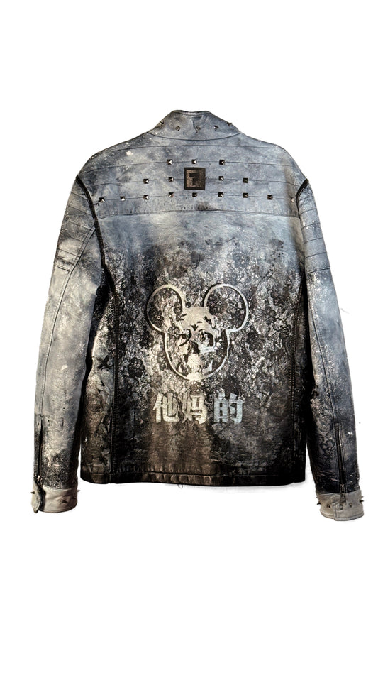 Hand-painted Alien Dreamscape Vegan Leather Moto Jacket