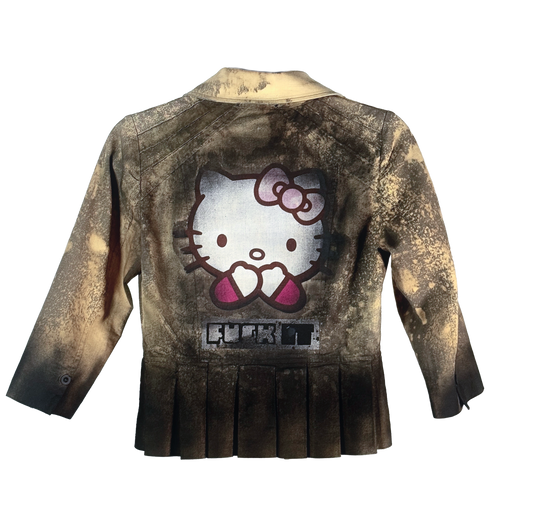 Hey Kitty Bleach Washed and Painted Blazer