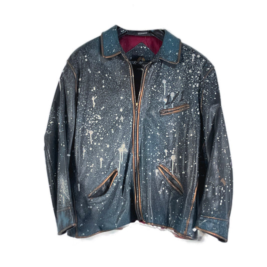 Cosmic Blue Black Skull Leather Jacket