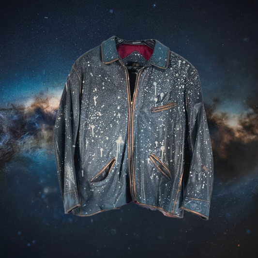 Cosmic Blue Black Skull Leather Jacket