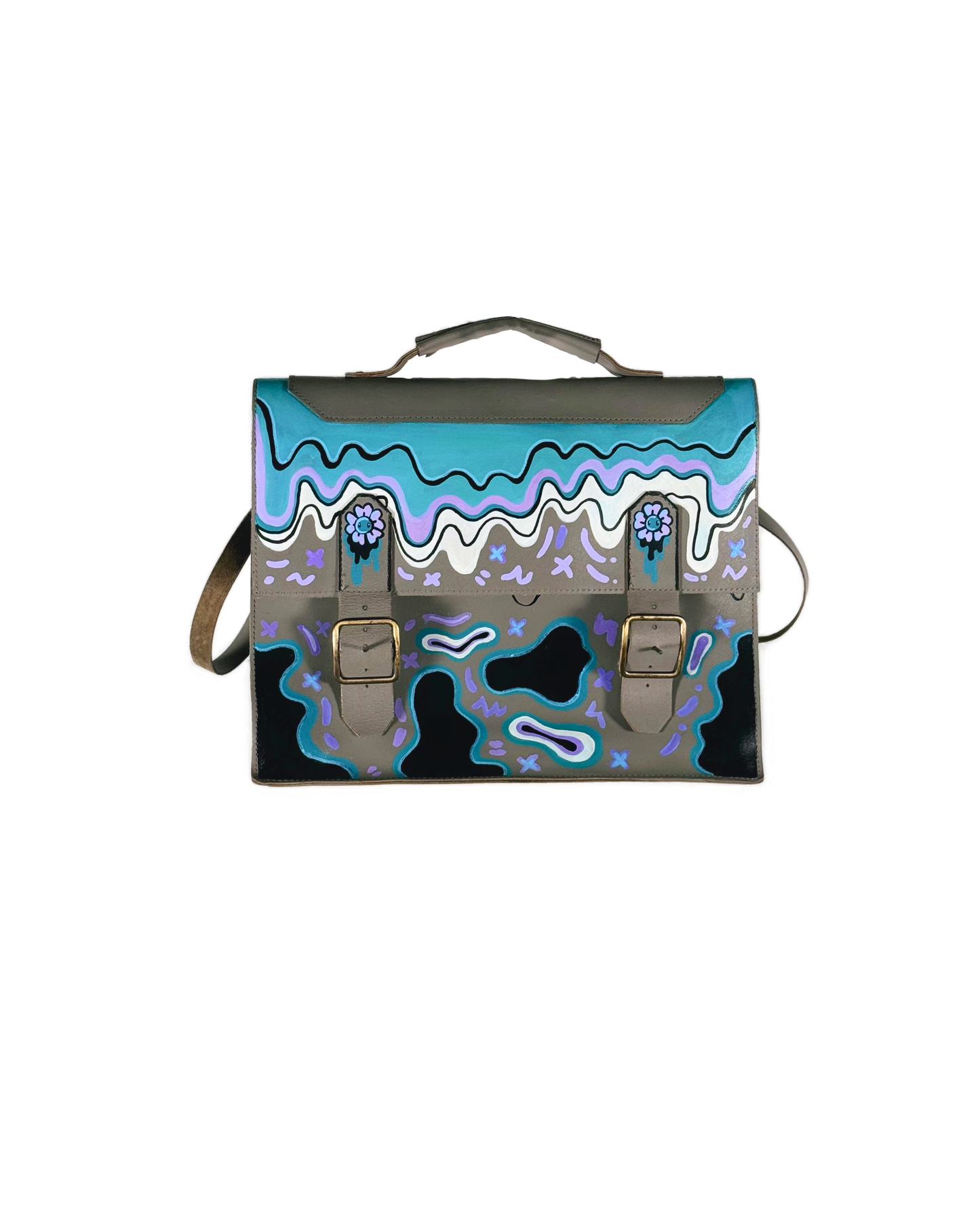 Space Cadet "Good Vibes" Hand-Painted Leather Satchel