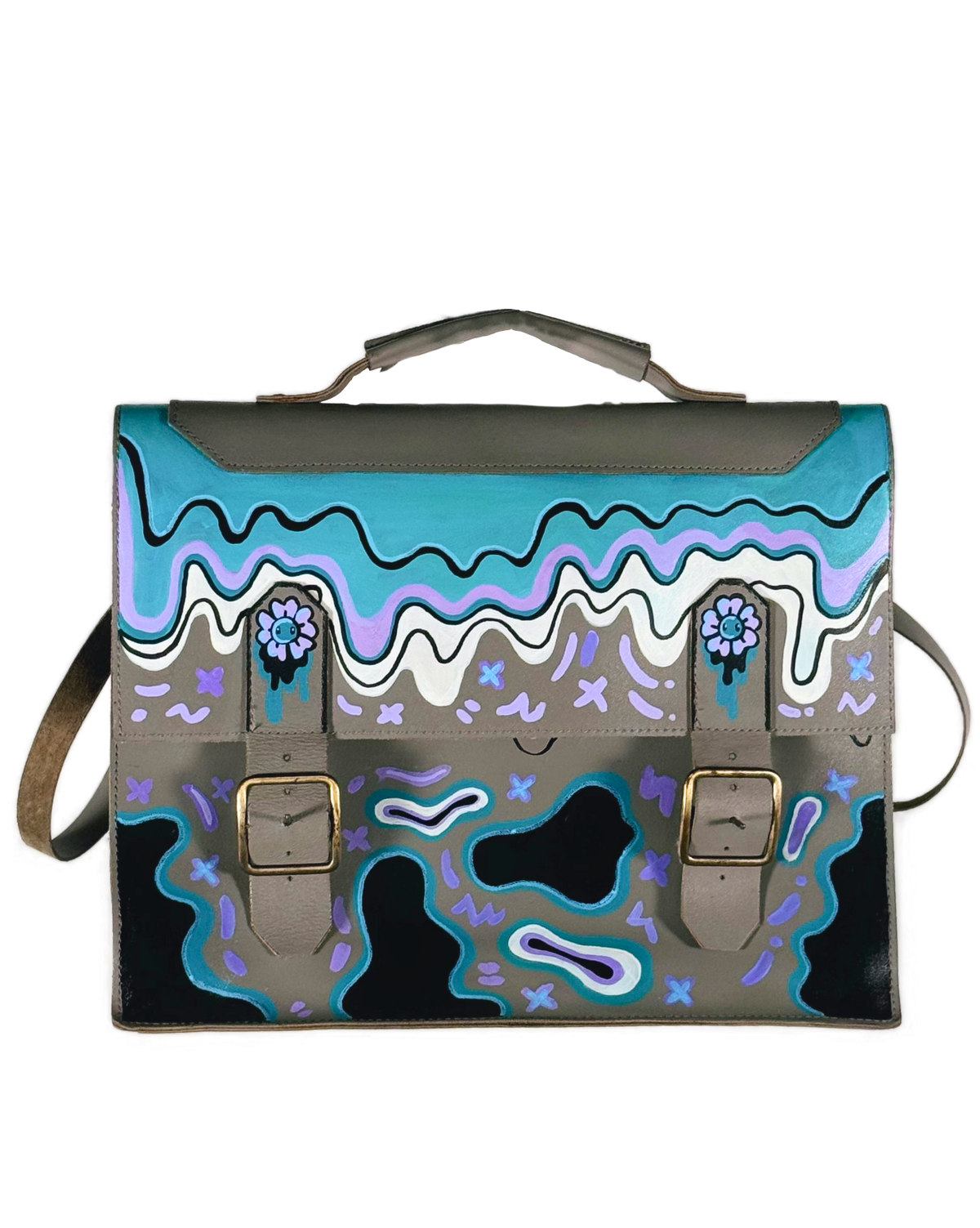 Space Cadet "Good Vibes" Hand-Painted Leather Satchel