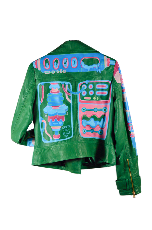 Space Cadet Moving Parts Green Leather Moto Jacket