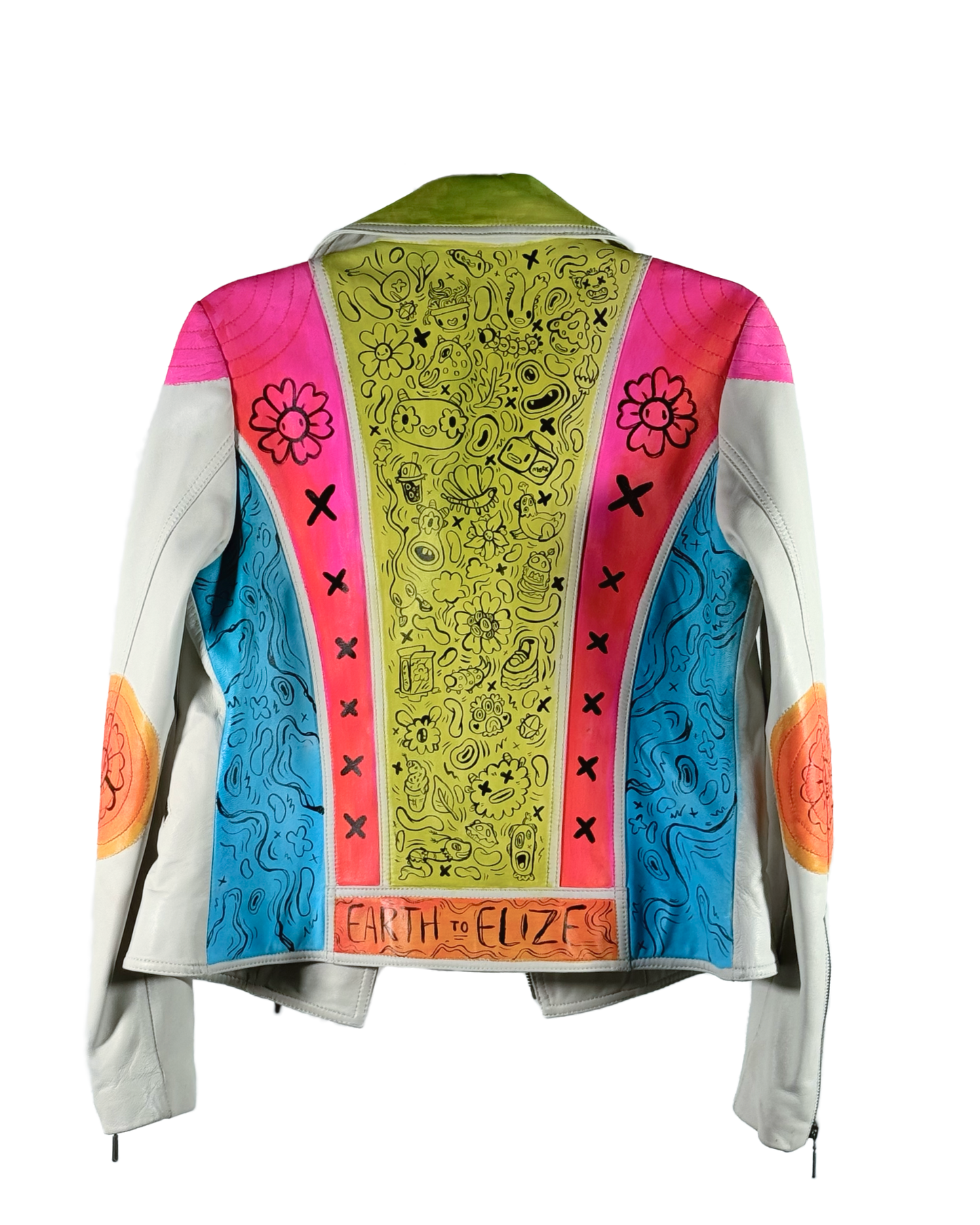 Space Cadet Hand Painted 'Neon Doodles' Leather Moto Jacket