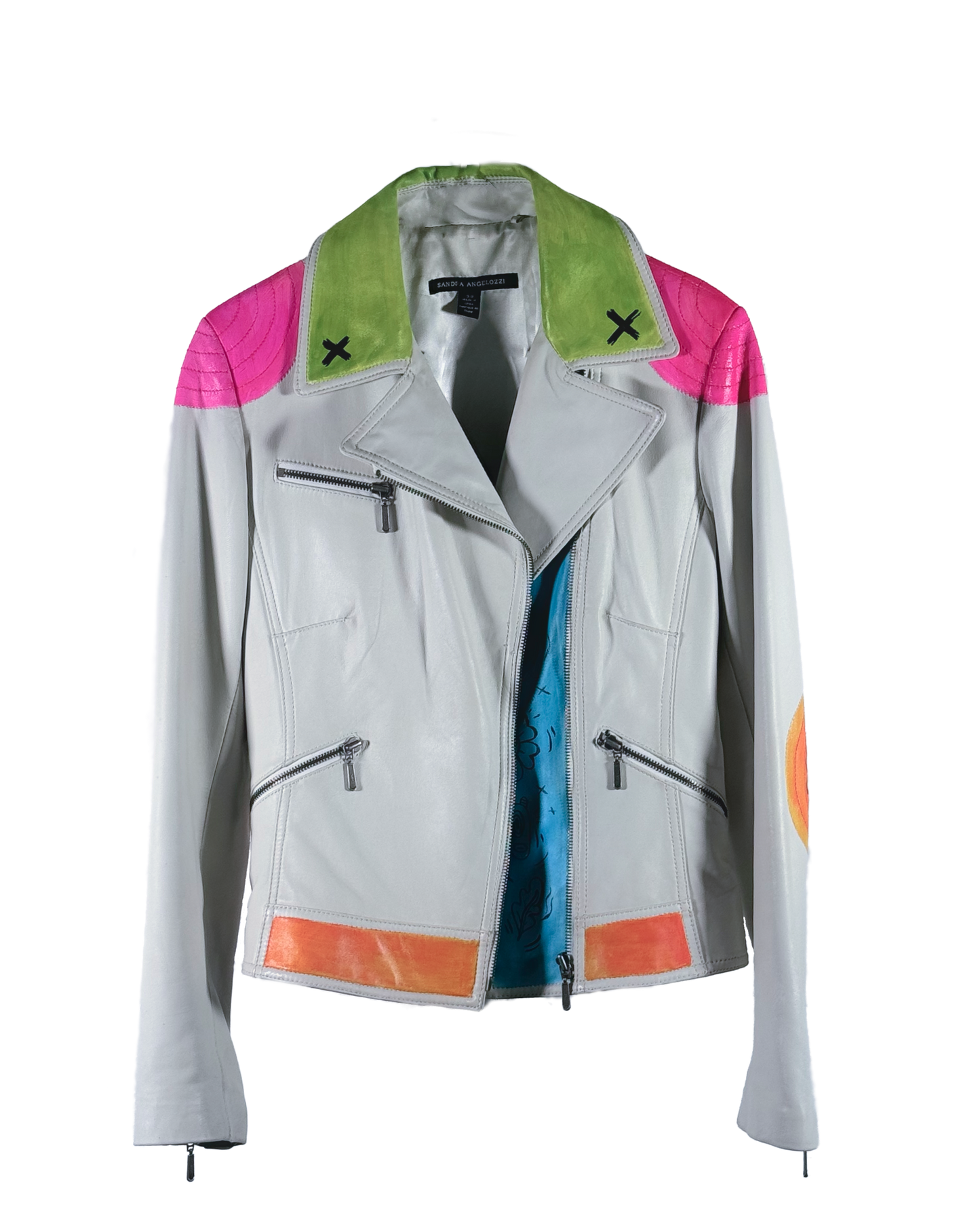 Space Cadet Hand Painted 'Neon Doodles' Leather Moto Jacket