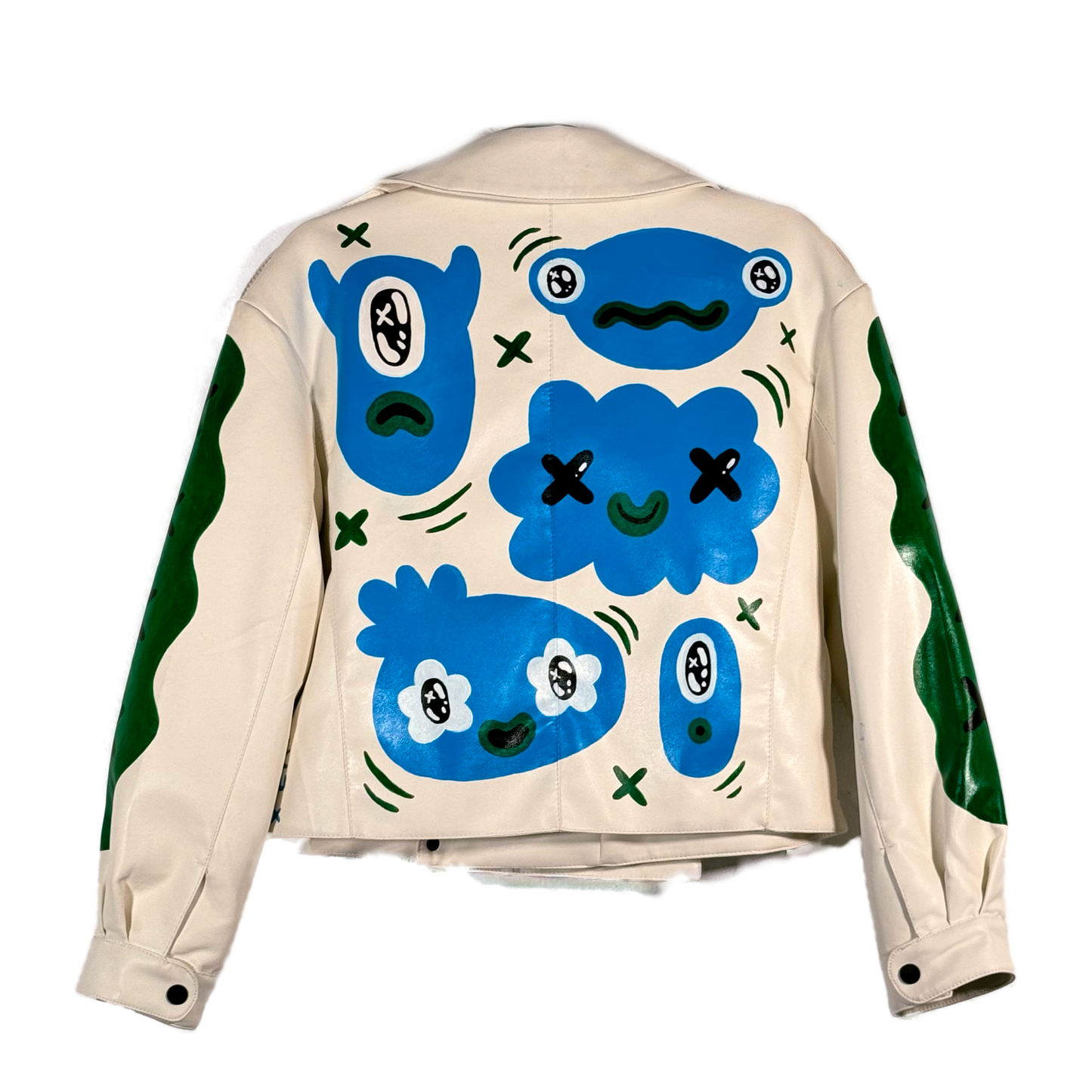 Space Cadet Hand Painted 'Strange Faces' Faux Leather Moto Jacket