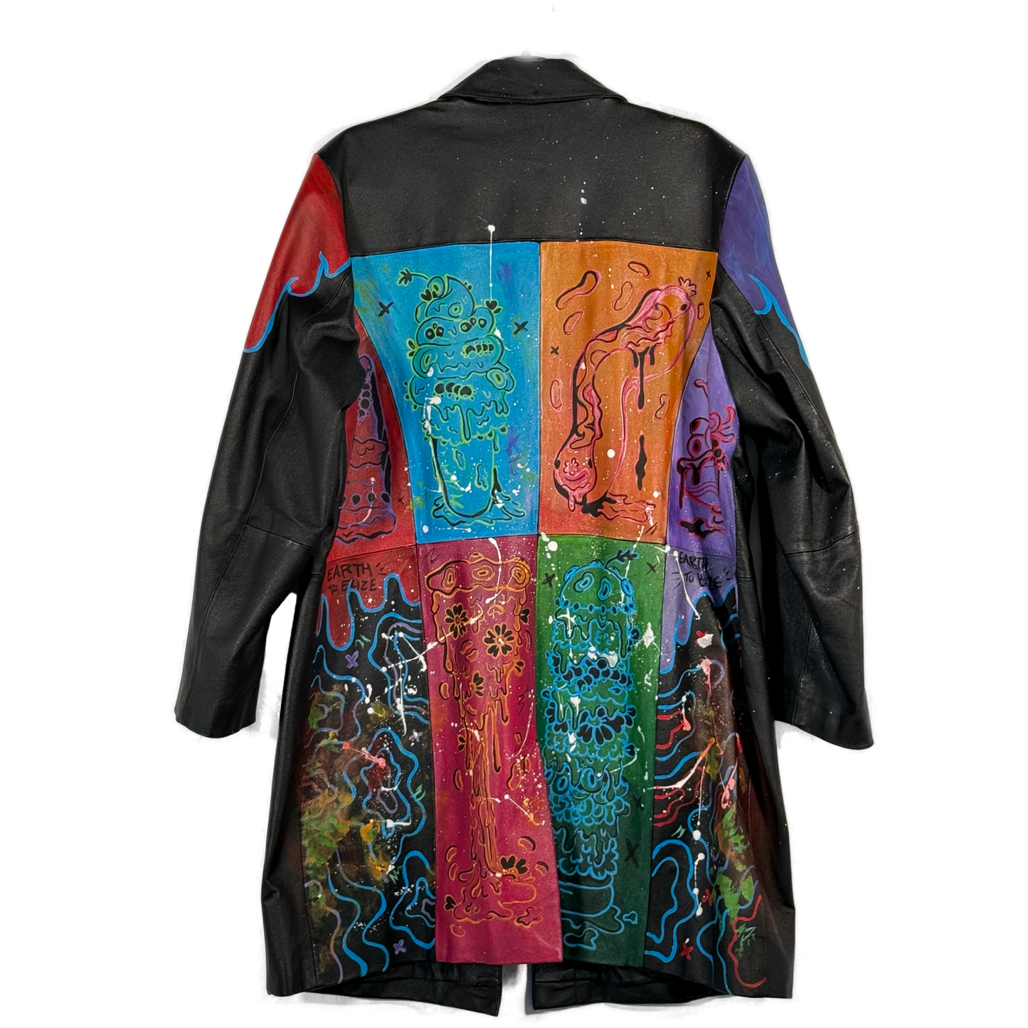 Space Cadet Hand Painted 'Fast Food?' Leather Trench Coat