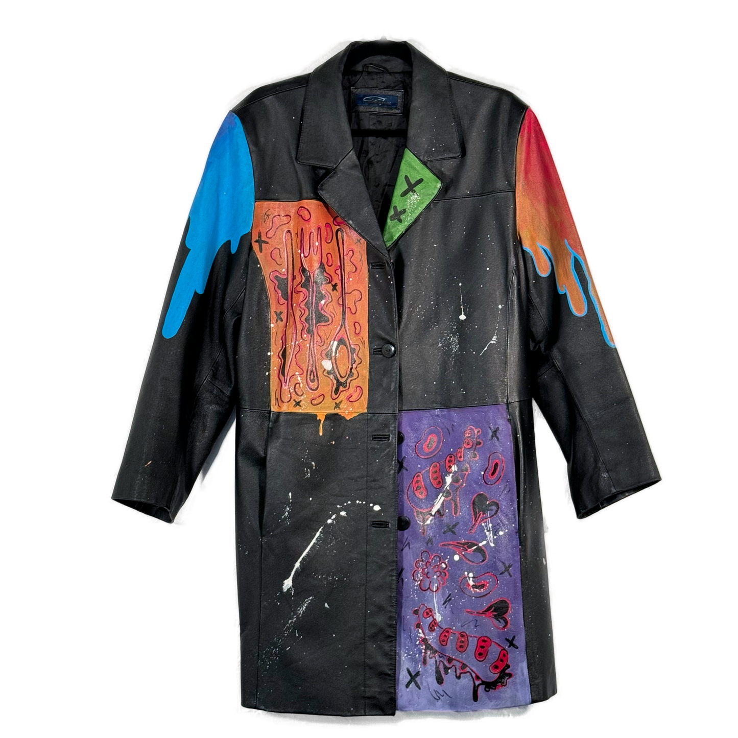 Space Cadet Hand Painted 'Fast Food?' Leather Trench Coat