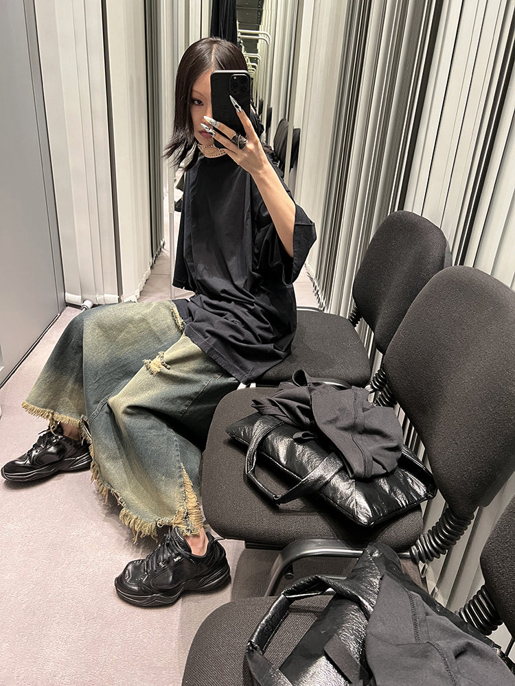 FUZZYKON A-type ripped denim skirt