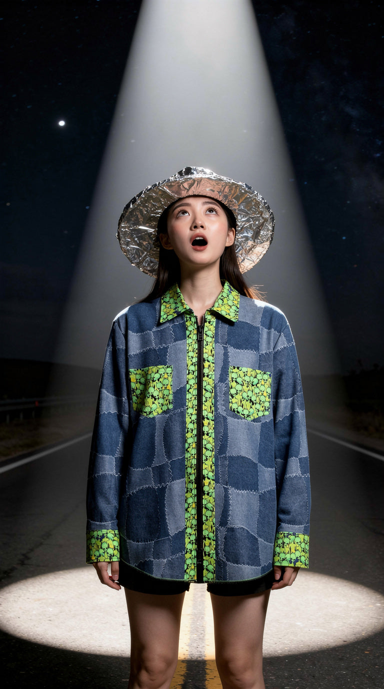 Long Sleeve Denim Blue & Green Alien UBU Shirt