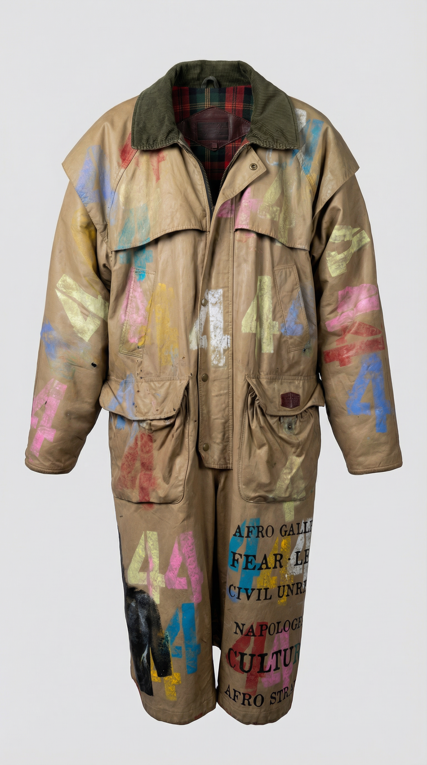 Long Beige Cotton / Nylon Raincoat with Corduroy Collar