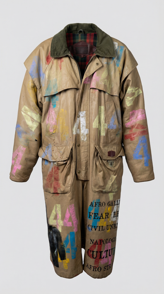 Long Beige Cotton / Nylon Raincoat with Corduroy Collar