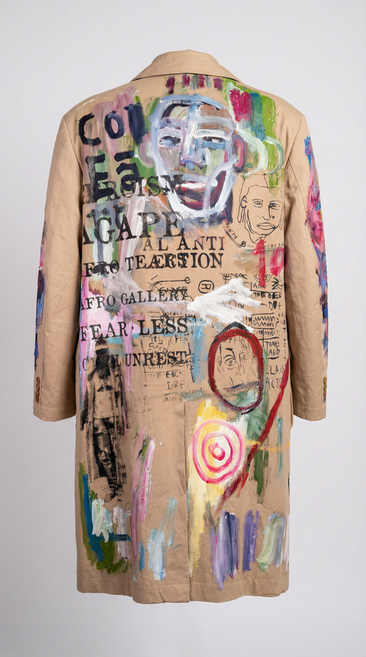 Hand-Painted 1-of-1 Beige Cotton Trench Coat