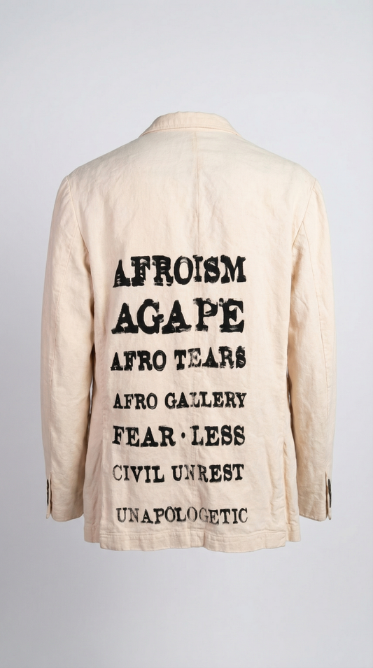 Hand-Painted 1-of-1 Beige Linen Combo Blazer