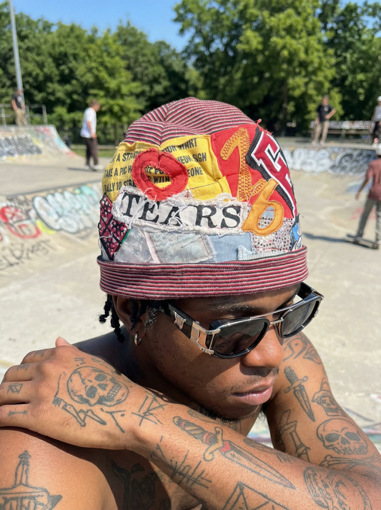 Artist-made Patched Beanie Hat "Tears"