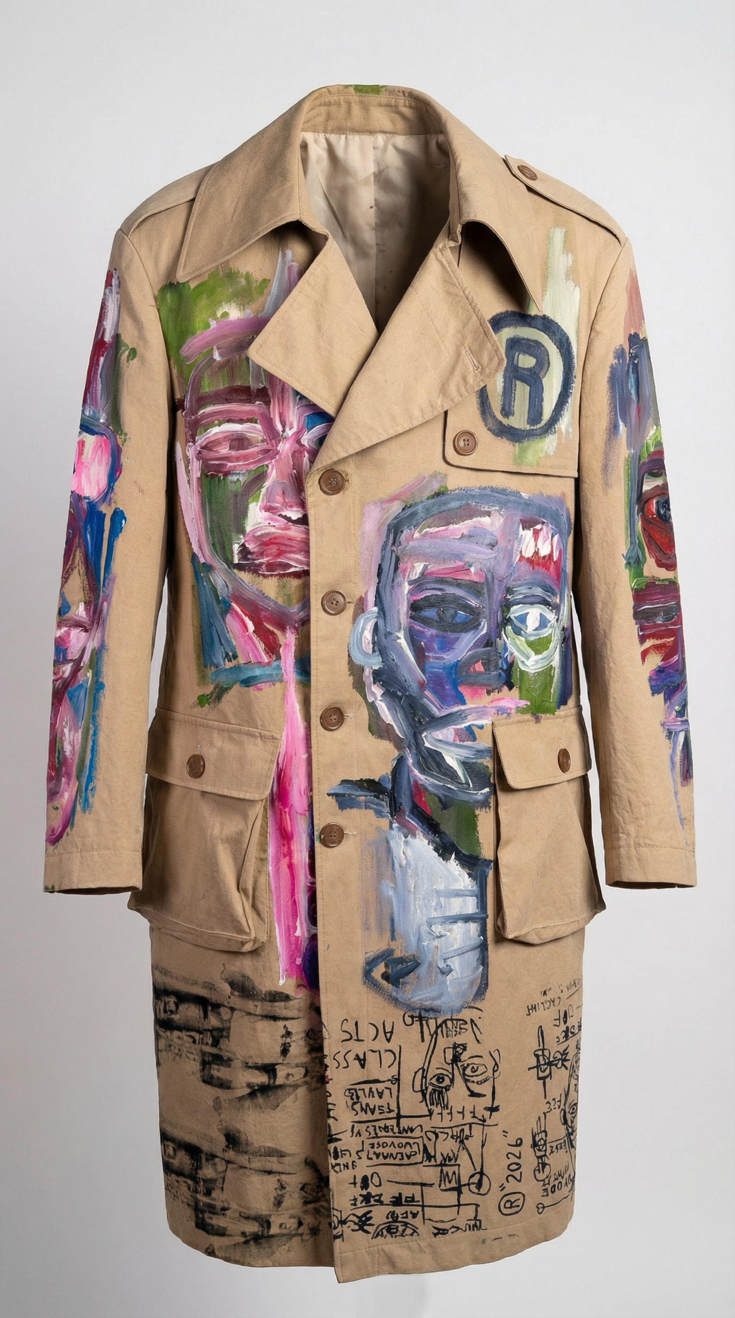 Hand-Painted 1-of-1 Beige Cotton Trench Coat