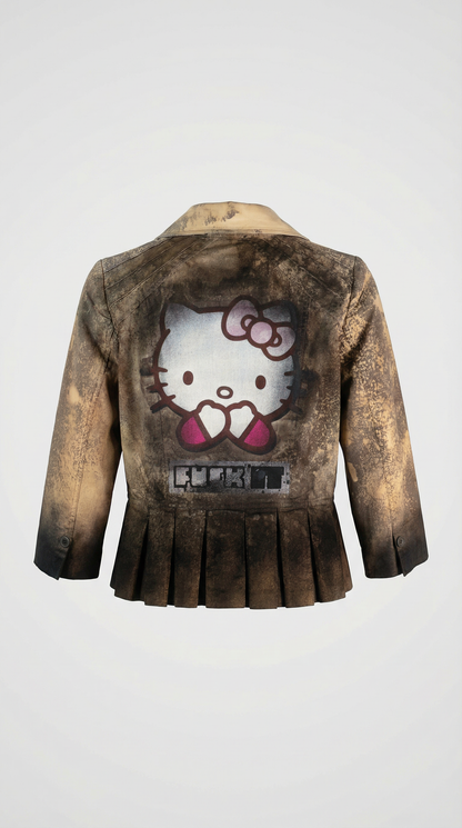 Hey Kitty Bleach Washed and Painted  Blazer