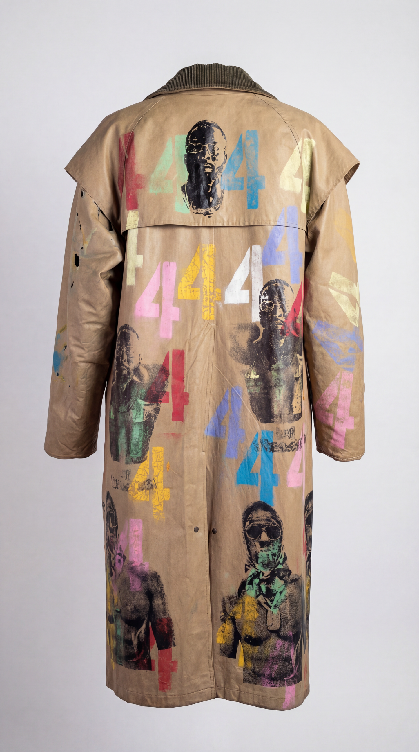 Long Beige Cotton / Nylon Raincoat with Corduroy Collar