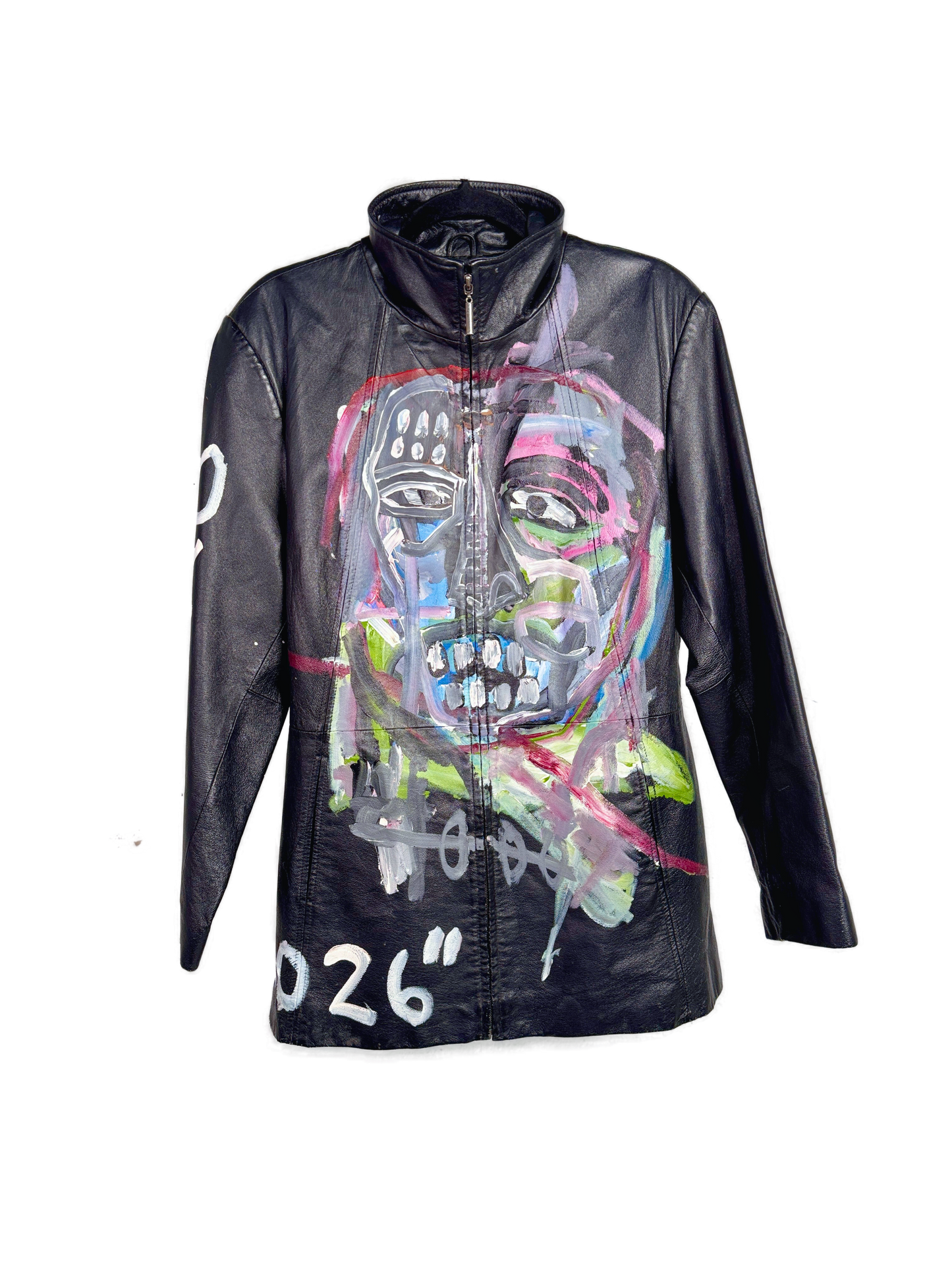 Hand-Painted 1-of-1 Leather Zip-Up Car Coat
