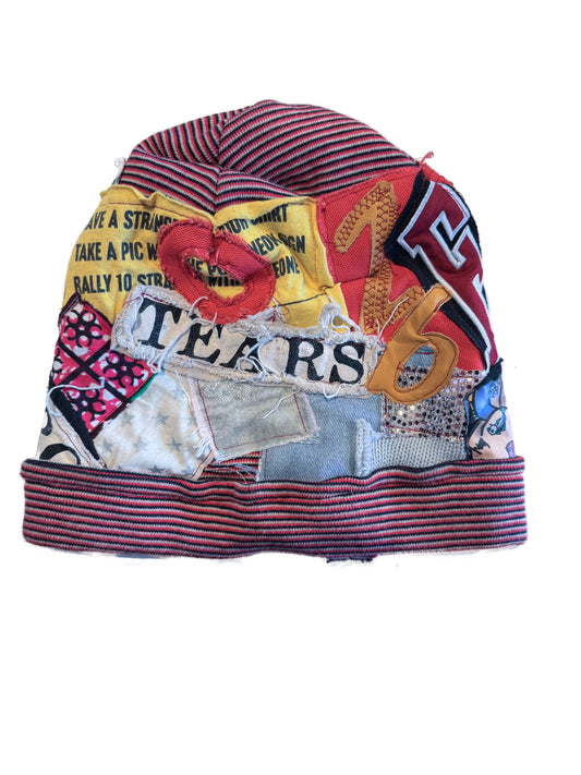 Artist-made Patched Beanie Hat "Tears"