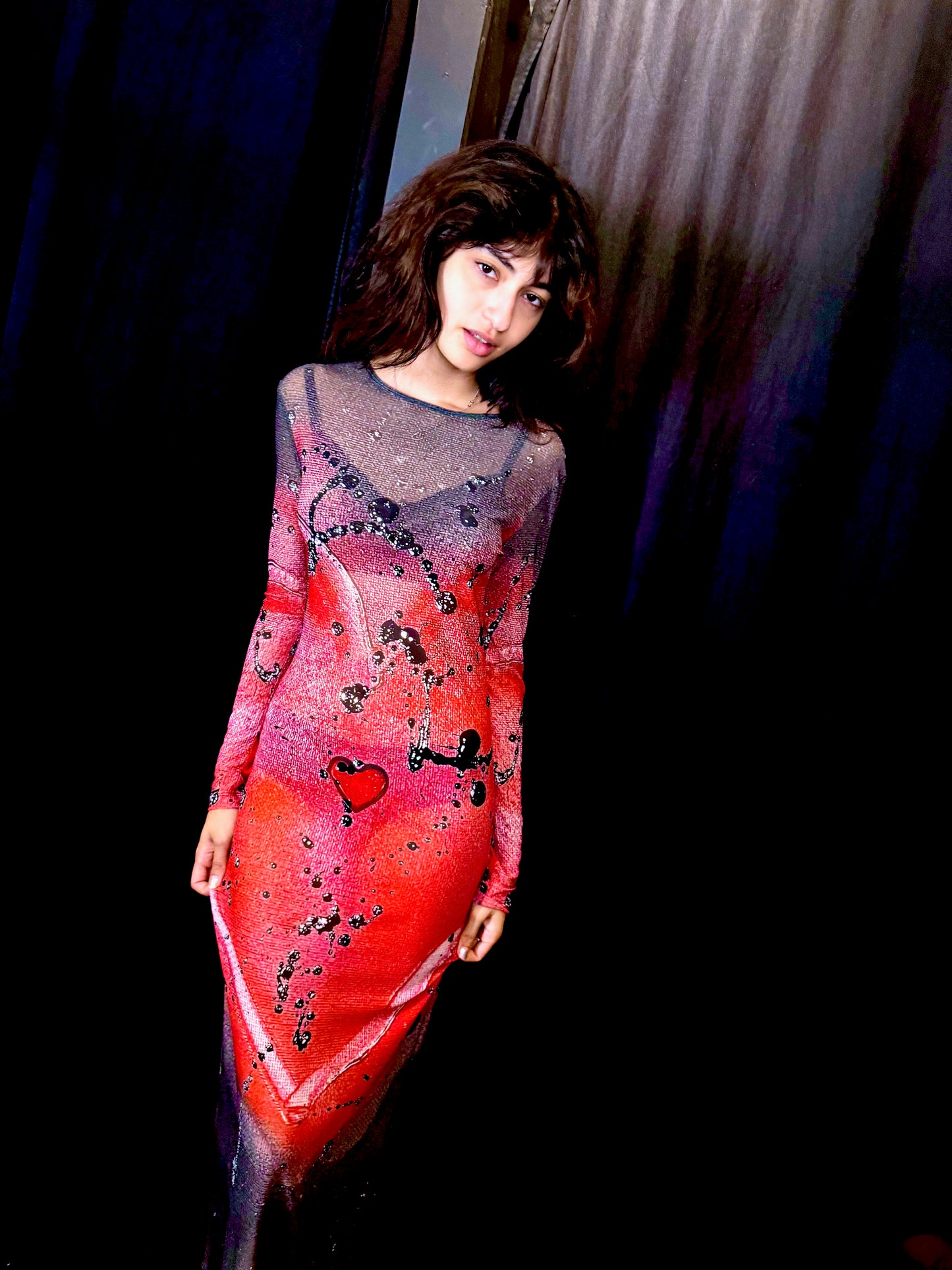 IDFK Transparency Long Dress - Splattered Heart