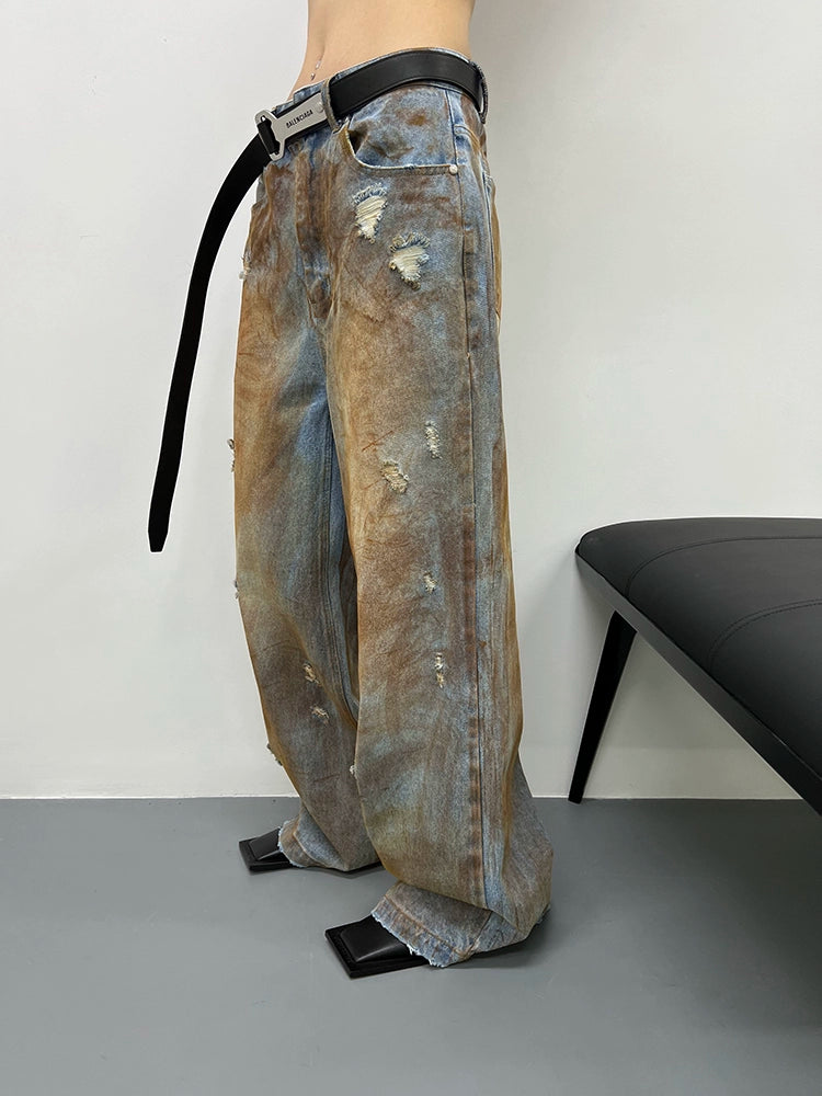 FUZZYKON Vintage Vibes: Hand-Painted Distressed Denim Jeans
