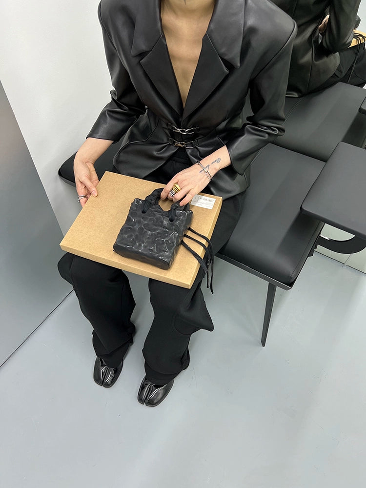 FUZZYKON Structured Waist Leather Jacket