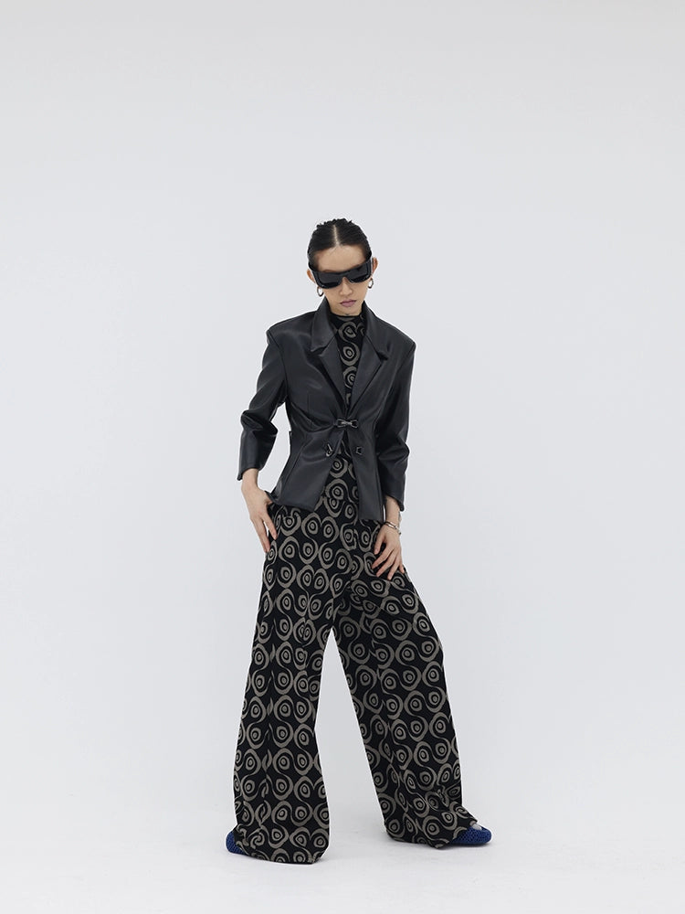 FUZZYKON Structured Waist Leather Jacket