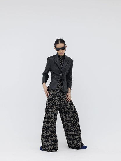 FUZZYKON Structured Waist Leather Jacket